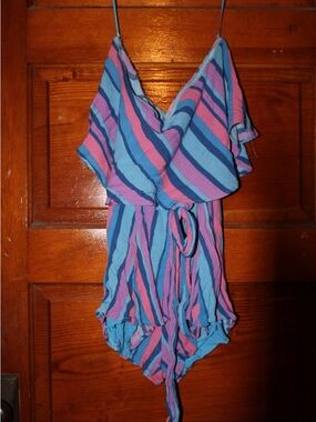 Pink Lily Blue and Pink Striped Romper